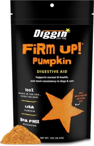 Diggin' Your Dog Firm Up Pumpkin for Dogs & Cats, 100% Made in USA, Pumpkin Powder for Dogs, Digestive Support, Apple Pectin, Fiber, Healthy Stool, 1 oz