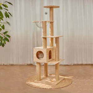 Lazyworm Modern Multi-Level Large Real Solid Wood Cat Tree