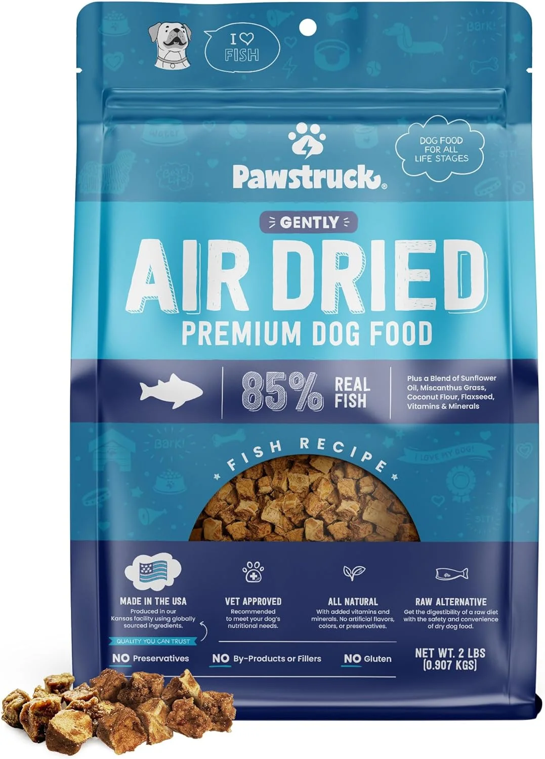 Pawstruck All Natural Air Dried Dog Food w/Real Fish - Grain Free, Made in USA, Non-GMO & Vet Recommended - High Protein Limited Ingredient Wholesome