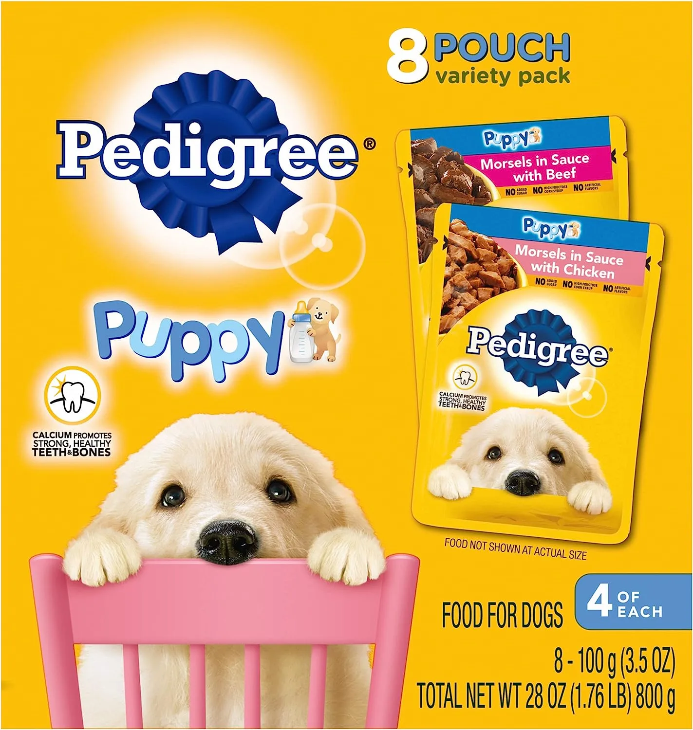 PEDIGREE PUPPY Soft Wet Dog Food 8-Count Variety Pack, 3.5 Oz Pouches, Pack of 2 (16 Total Count)