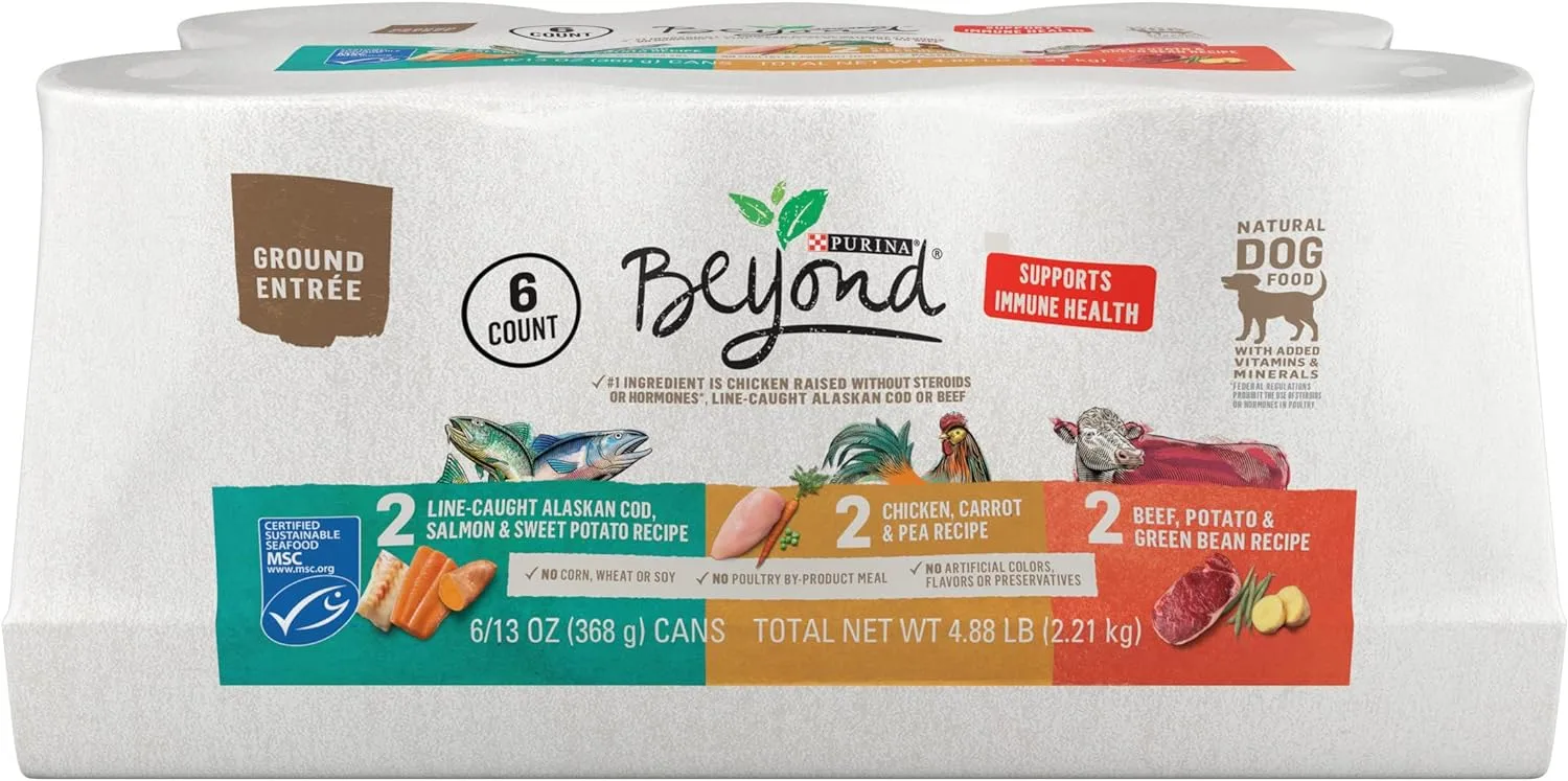 Purina Beyond Natural Pate Wet Dog Food Variety Pack, Grain Free Ground Entrees, 13 oz - 6 Count (Pack of 2)