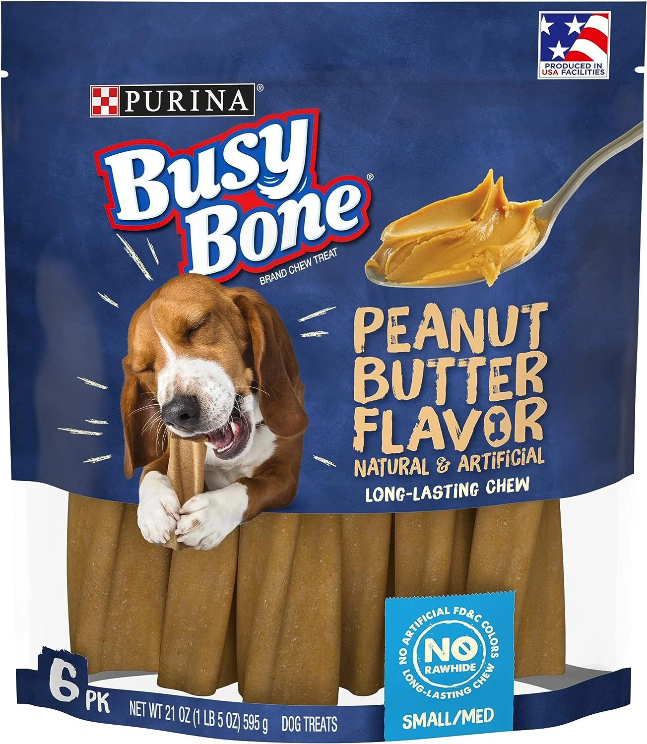 Purina Busy Bone Made in USA Facilities, Long Lasting Small/Medium Breed Adult Dog Chews, Peanut Butter Flavor - (4) 6 ct. Pouches