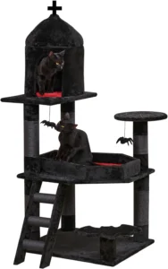 Unveiling the YARUOMY Gothic Cat Tree with Coffin Bed – a stunning and spooky cat haven.
