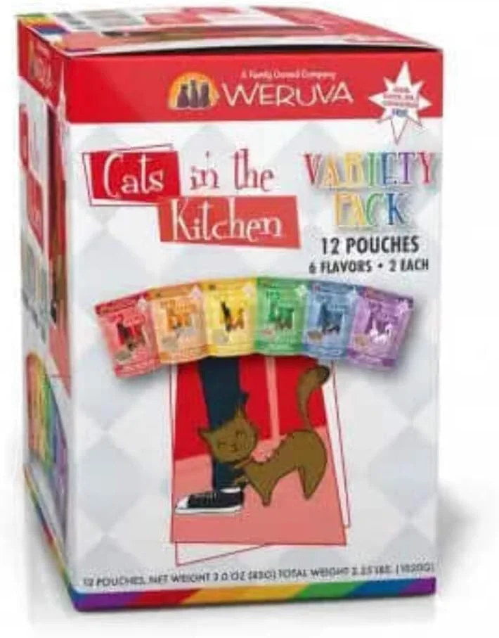 Weruva Cats in the Kitchen, Pantry Party Pouch Variety Pack in Gravy Cat Food, 3oz Pouch (Pack of 12)