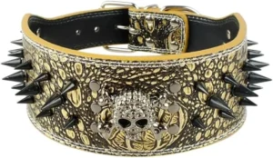 3 Inch Width Bronze Sharp Spiked Studded Leather Dog Collar