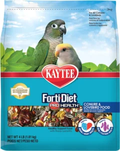 Delivering top-quality nutrition for your avian companion: Kaytee Forti-Diet Pro Health Conure and Lovebird Pet Bird Food.