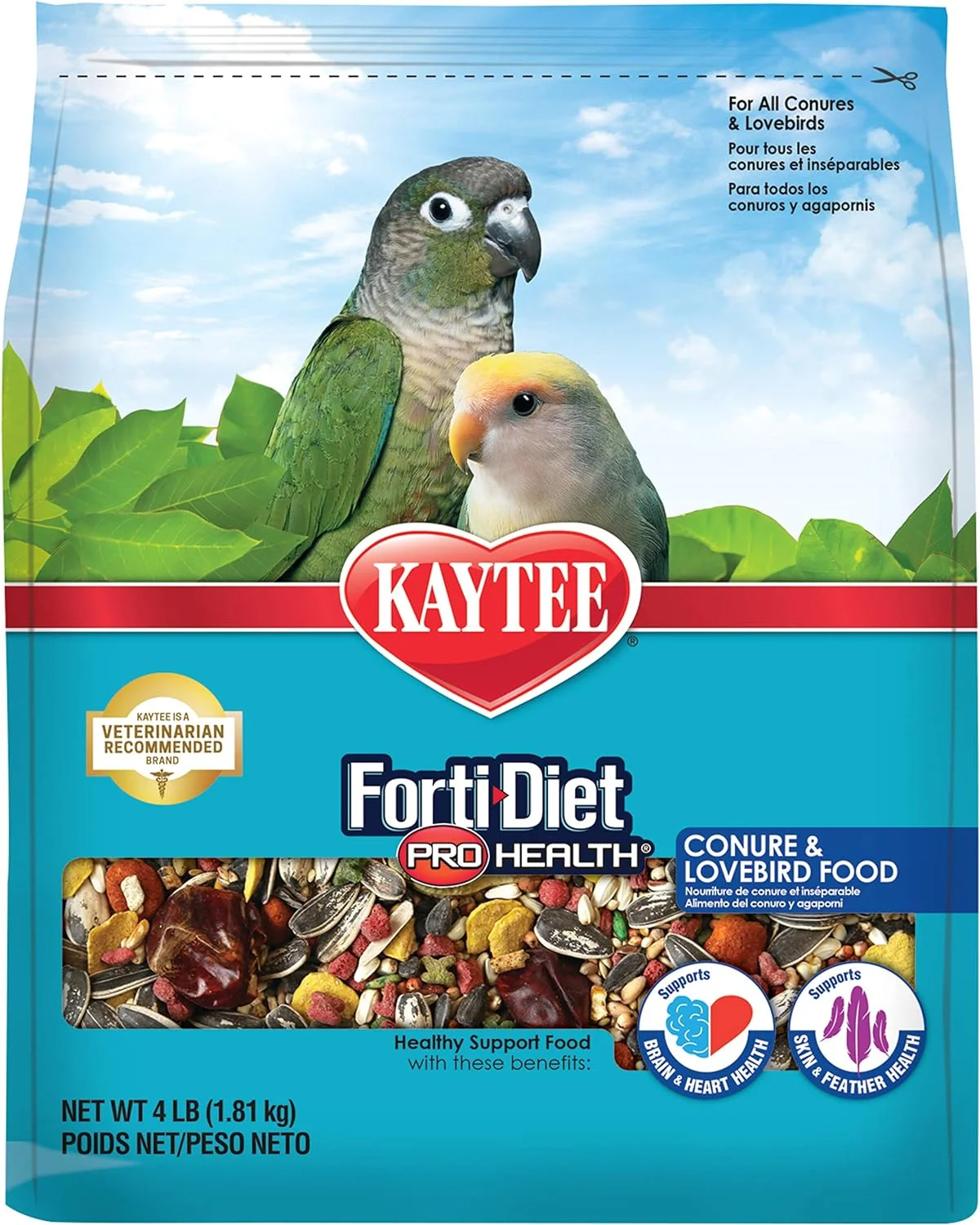 Delivering top-quality nutrition for your avian companion: Kaytee Forti-Diet Pro Health Conure and Lovebird Pet Bird Food.