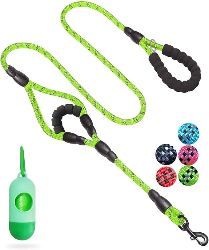 JSXD Dog Leash,5 FT Heavy Duty Double Handle Dog Leash